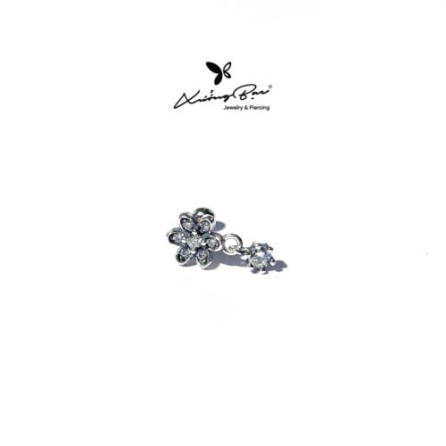 Khuyên tai bạc 925, thiết kế hoa daisy đá rơi, chốt vặn bi KCV56.135