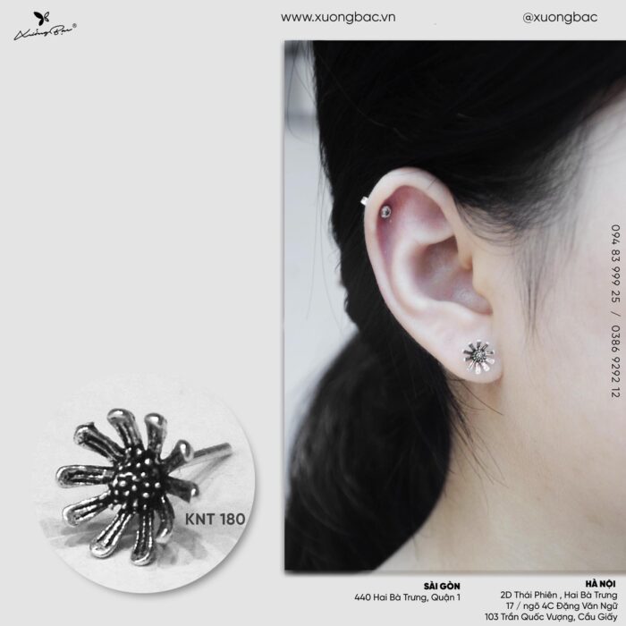 Khuyên tai bạc 925, khuyên nụ thiết kế nụ hình hoa cúc KNT3.90 - Hình ảnh 4