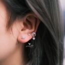 Khuyên tai bạc 925, họa tiết hình mặt cười có đá, chốt vặn bi KCVSMILE120