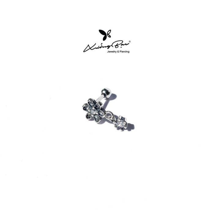 Khuyên tai bạc 925, thiết kế hoa daisy đá rơi, chốt vặn bi KCV56.135 - Hình ảnh 2