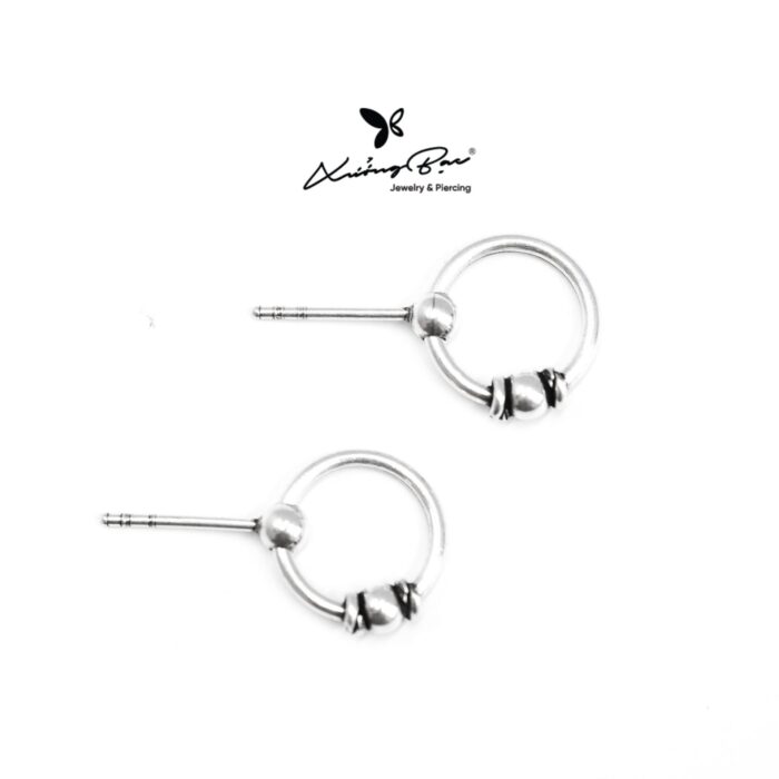 Khuyên tai bạc Thái thiết kế giả vòng, họa tiết Thái, chốt cánh bướm KVT180 - Hình ảnh 2