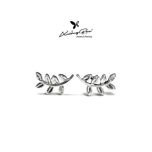Khuyên tai bạc 925, hình chiếc lá bạc, chốt cánh bướm KNT4.90
