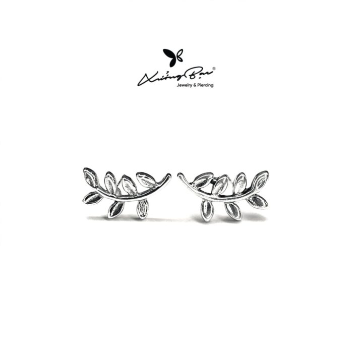 Khuyên tai bạc 925, hình chiếc lá bạc, chốt cánh bướm KNT4.90