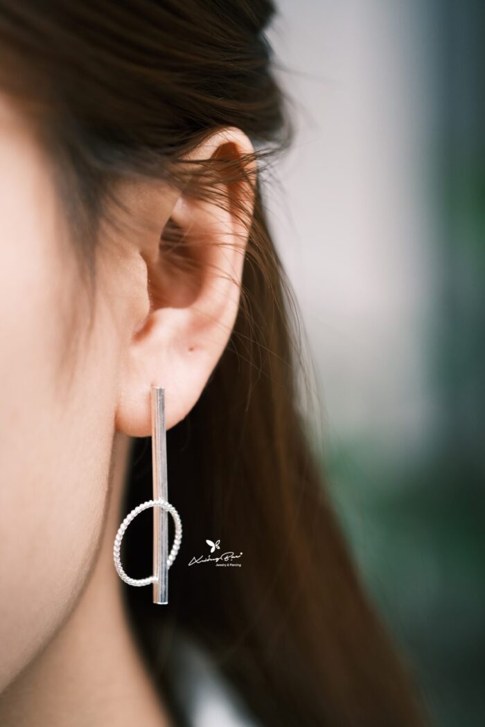 Khuyên tai nữ bạc 925, thiết kế thanh cắt hình tròn KDD4.265 - Hình ảnh 2