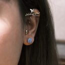 Khuyên bạc 925, khuyên nụ thiết kế hình họa tiết màu sắc, chốt cánh bướm KNH10.80