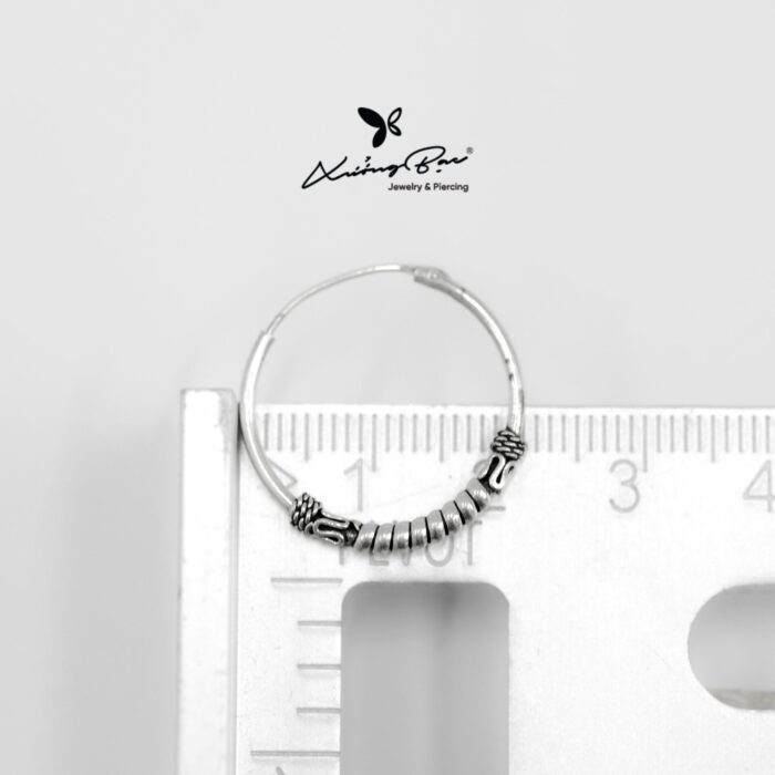 Khuyên tai bạc Thái thiết kế vòng, họa tiết Thái xoắn cá tính ở giữa size to KVT295 - Hình ảnh 4