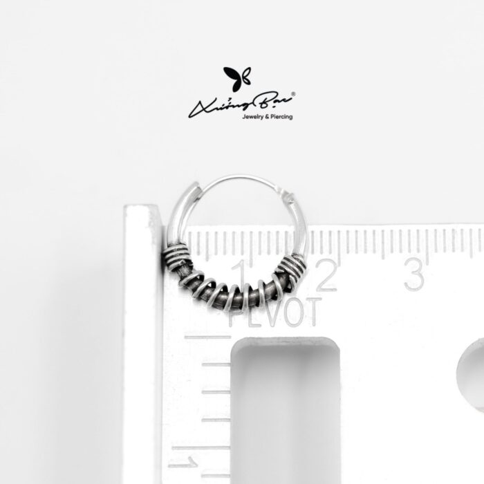 Khuyên bạc Thái thiết kế vòng, họa tiết Thái xoắn cá tính size to KVT105 - Hình ảnh 4
