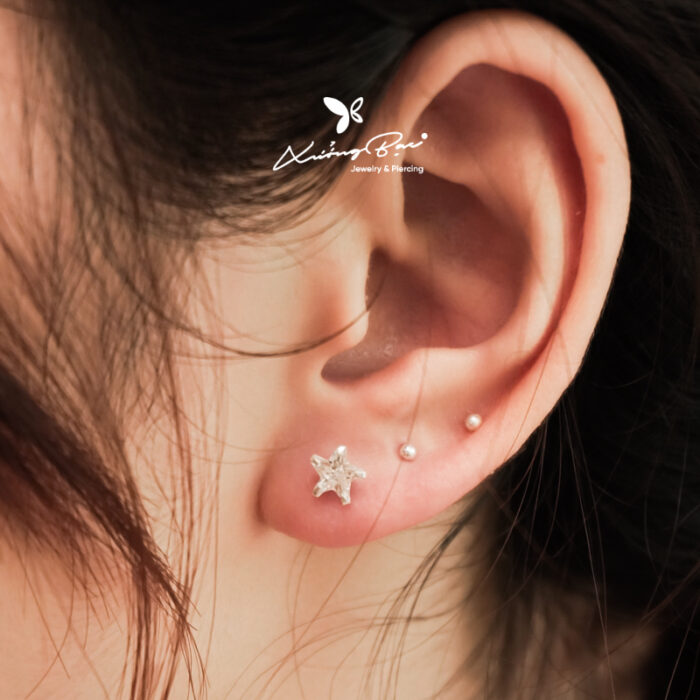 Khuyên nụ đá bạc 925 hình ngôi sao, chốt cánh bướm KNDS75 - Hình ảnh 4