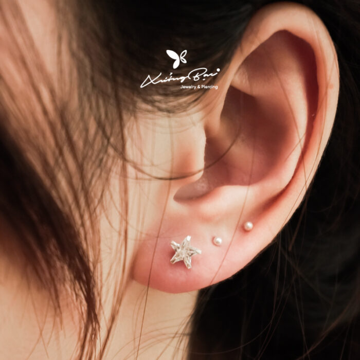Khuyên nụ đá bạc 925 hình ngôi sao, chốt cánh bướm KNDS75 - Hình ảnh 3