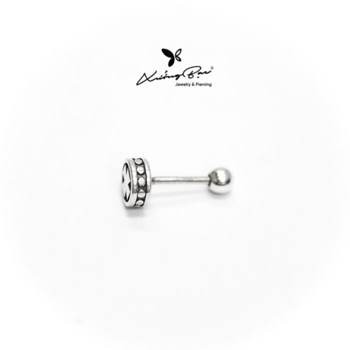 Khuyên tai bạc 925, thiết kế hình chữ thập, chốt vặn đầu bi KCV25.110 - Hình ảnh 3
