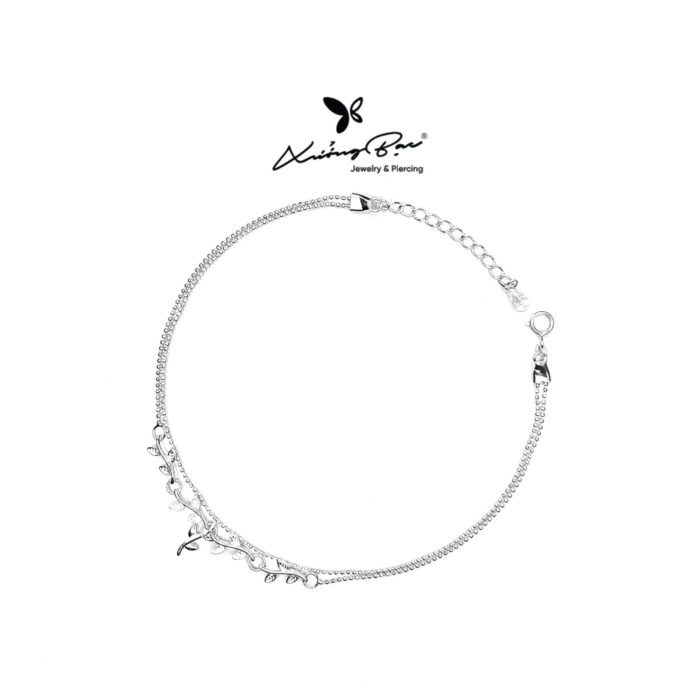 Lắc chân bạc 925, lắc bạc thiết kế dây bi kép có dải hoa LC3.325
