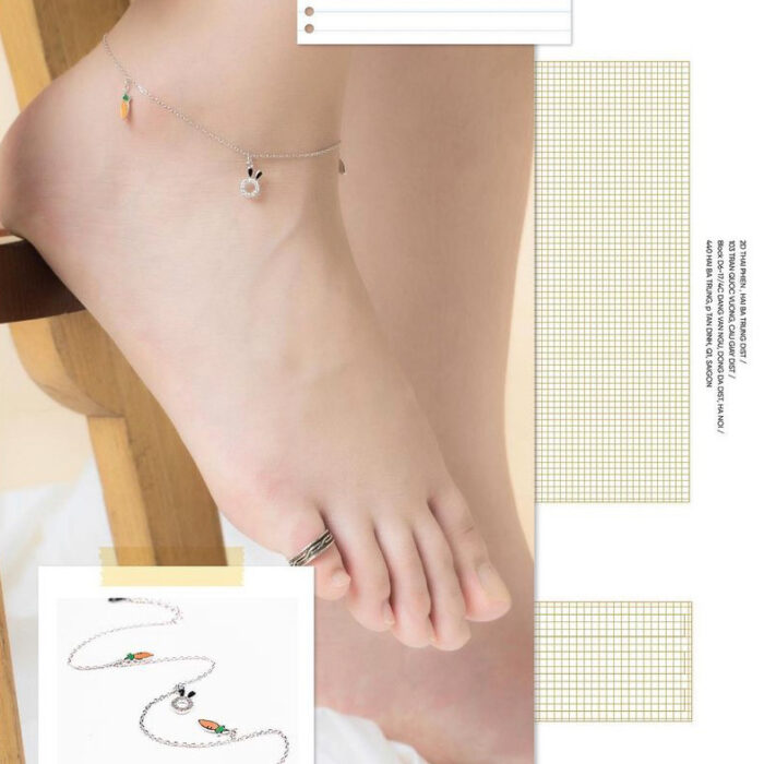 Lắc chân bạc 925, lắc bạc thiết kế hình thỏ đá và cà rốt LC1.305 - Hình ảnh 3