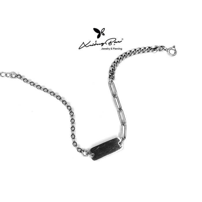 Lắc tay bạc 925, thiết kế sợi xích có mặt tag dài có thể khắc LTBT430 - Hình ảnh 2