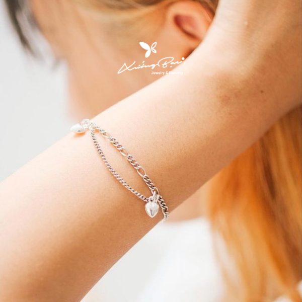 Lắc tay bạc 925, thiết kế sợi xích có 2 trái tim LTTH.310 - Hình ảnh 2