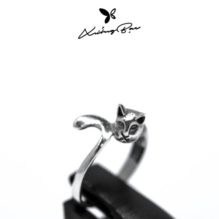 Nhẫn bạc nữ Xưởng Bạc thiết kế đeo tay, nhẫn bạc 925 hình con mèo Lazy Cat Ring - Hình ảnh 4