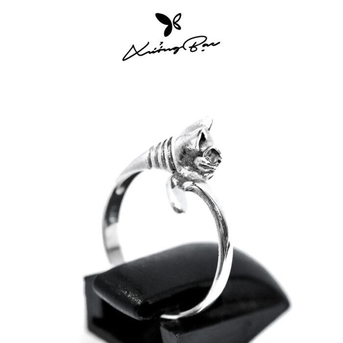 Nhẫn bạc nữ Xưởng Bạc thiết kế đeo tay, nhẫn bạc 925 hình con mèo Lazy Cat Ring - Hình ảnh 2