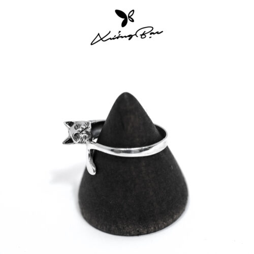 Nhẫn bạc nữ Xưởng Bạc thiết kế đeo tay, nhẫn bạc 925 hình con mèo Lazy Cat Ring