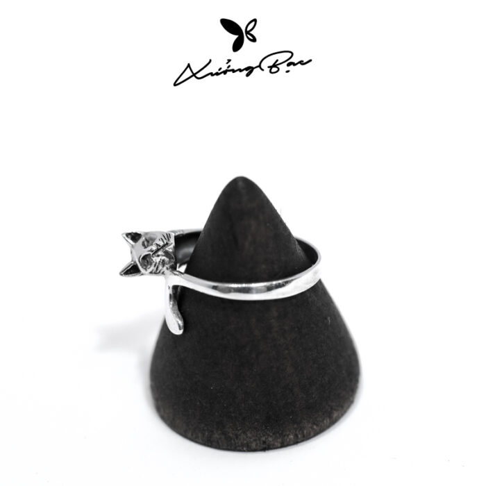 Nhẫn bạc nữ Xưởng Bạc thiết kế đeo tay, nhẫn bạc 925 hình con mèo Lazy Cat Ring