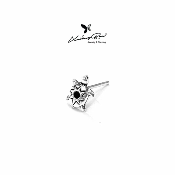 Khuyên nụ bạc 925, họa tiết hình chú rùa mai bạc, chốt cánh bướm KNT37.75 - Hình ảnh 2