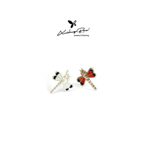 Khuyên nụ bạc 925, họa tiết hình chuồn chuồn, chốt cánh bướm KNT35.75