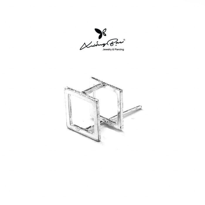 Khuyên nụ bạc 925, họa tiết hình khối trụ, chốt cánh bươm KNT13.85 - Hình ảnh 4