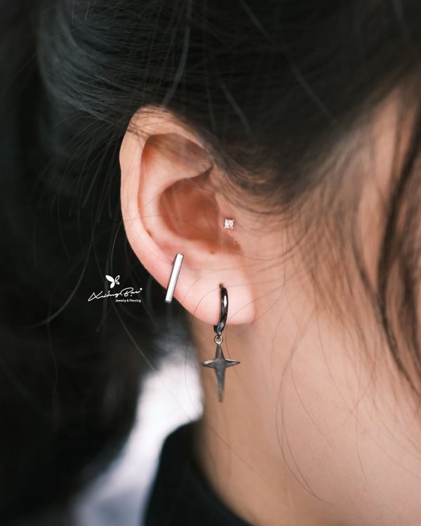 Khuyên tai bạc 925 thiết kế vòng, họa tiết thánh giá đen KVTGD165 - Hình ảnh 4