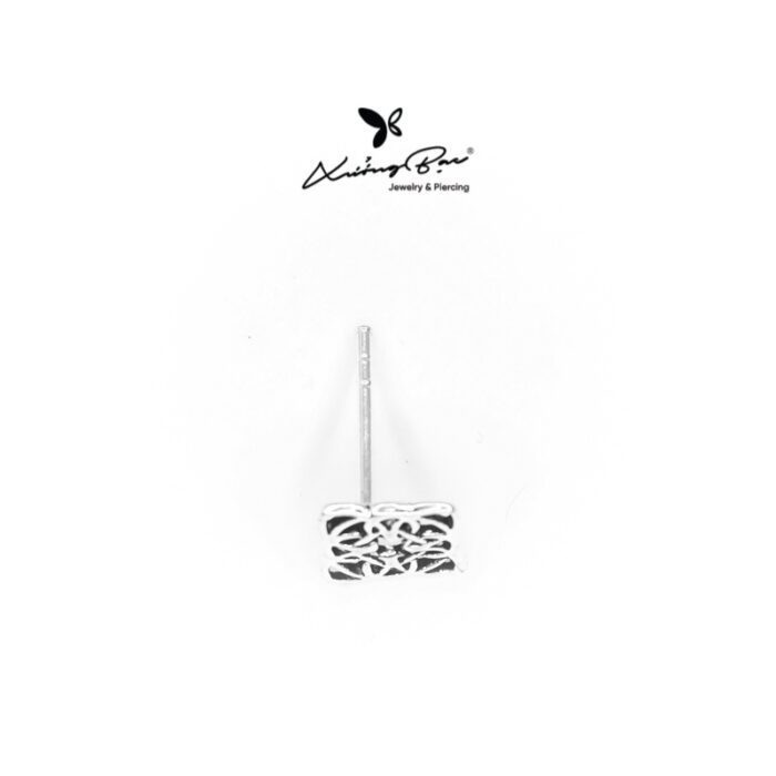 Khuyên tai bạc 925, bông tai unisex hình vuông họa tiết KNT6.80 - Hình ảnh 2
