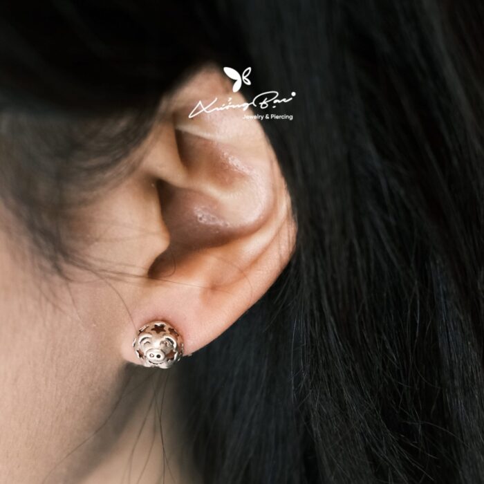 Khuyên tai bạc 925,thiết kế hình chú lợn con, chốt cánh bướm KNT45.75 - Hình ảnh 3