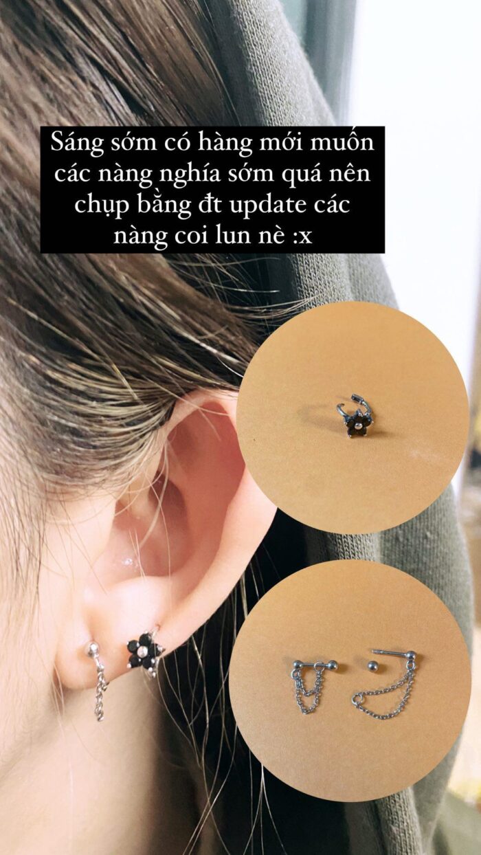 Khuyên tai bạc 925, thiết kế xích rơi, chốt vặn bi KCVX120 - Hình ảnh 4