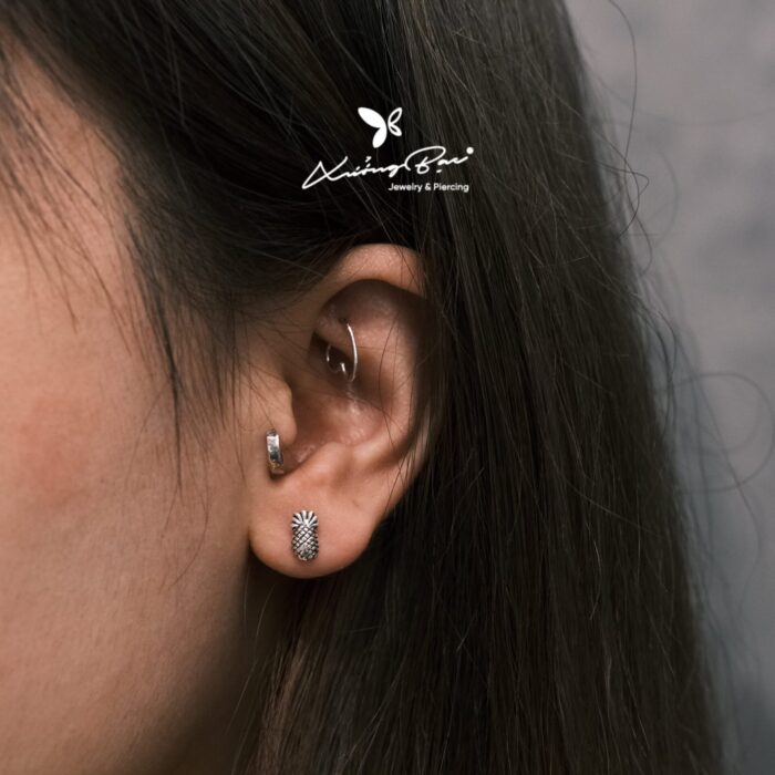 Khuyên tai bạc 925, họa tiết hình quả dứa nhỏ xinh, chốt cánh bướm KNT14.80 - Hình ảnh 3